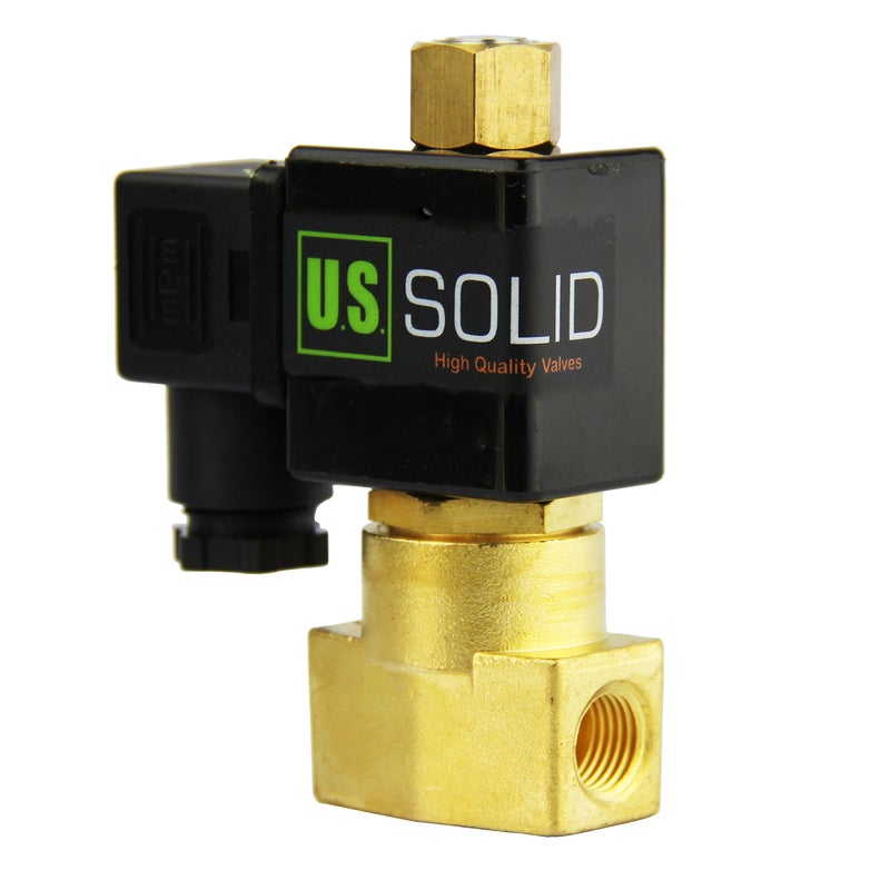 U.S. Solid 1/4" Brass 12V DC Electric Solenoid Valve NPT NBR Seal Normally Open (Air, Non-potable Water) - Image 1